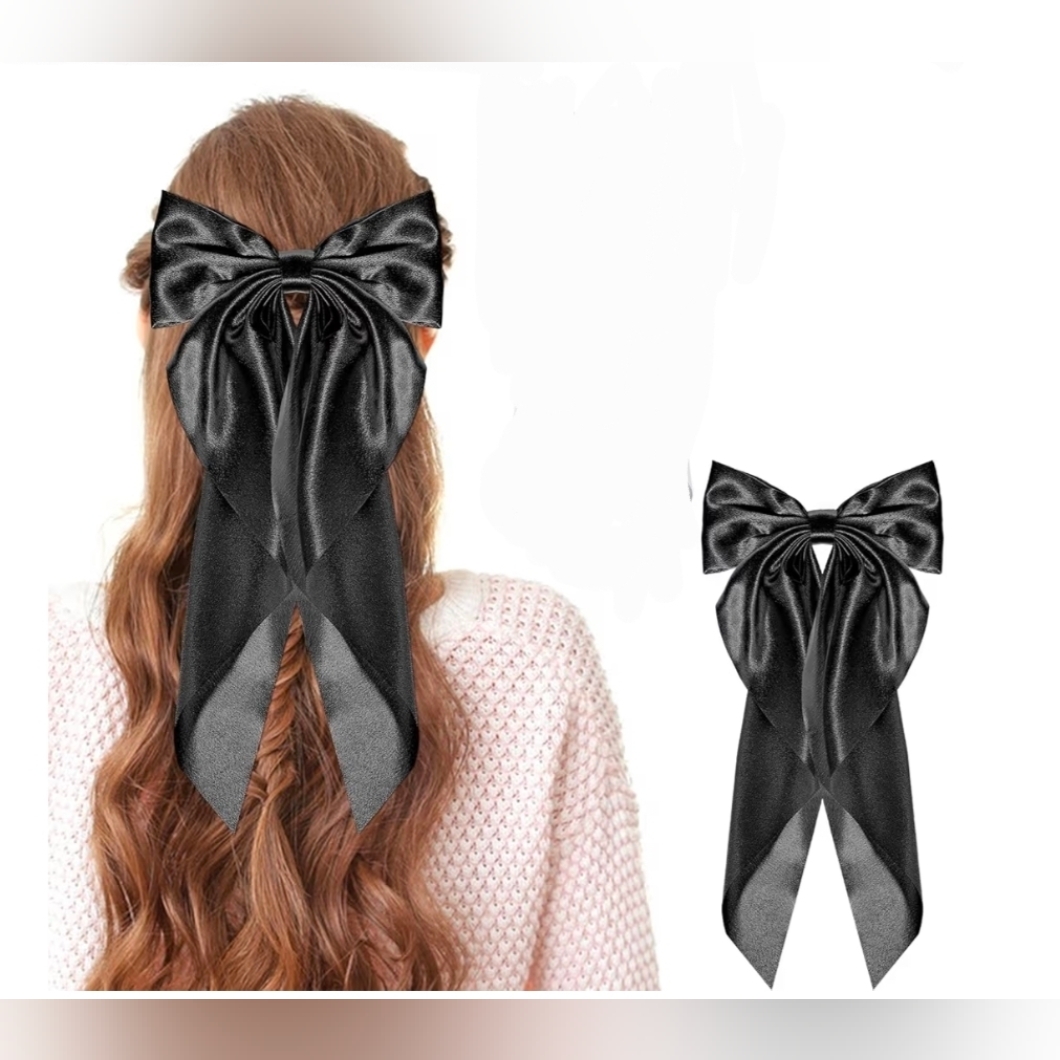 Black Satin Bow Hair Clip For Women - Classic Hair Accessory